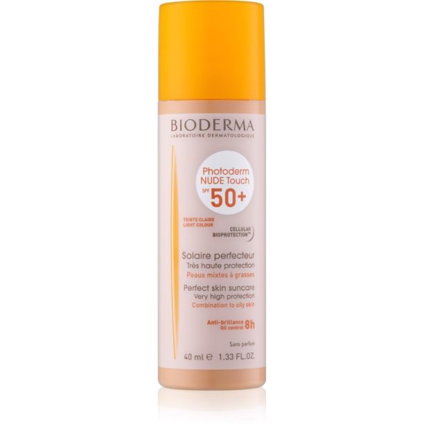 Bioderma Photoderm Nude Touch защитен тониращ флуид за смесена към мазна кожа на лицето SPF 50+ цвят Light Colour 40 мл.