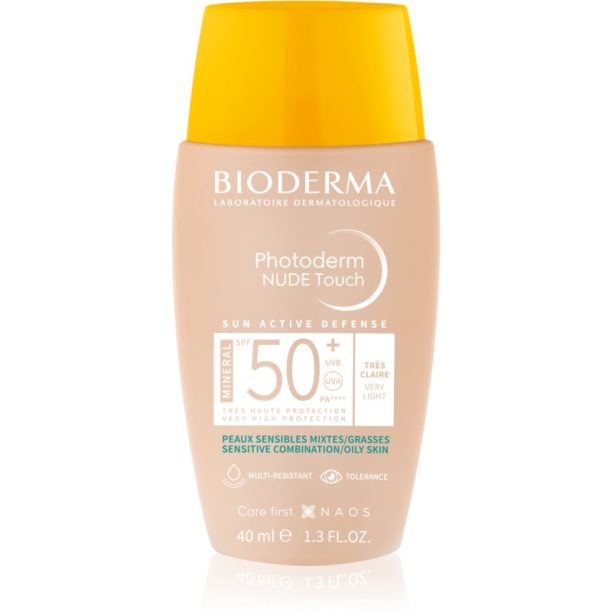 Bioderma Photoderm Nude Touch минерален слънцезащитен флуид за лице  SPF 50+ цвят Very light 40 мл.