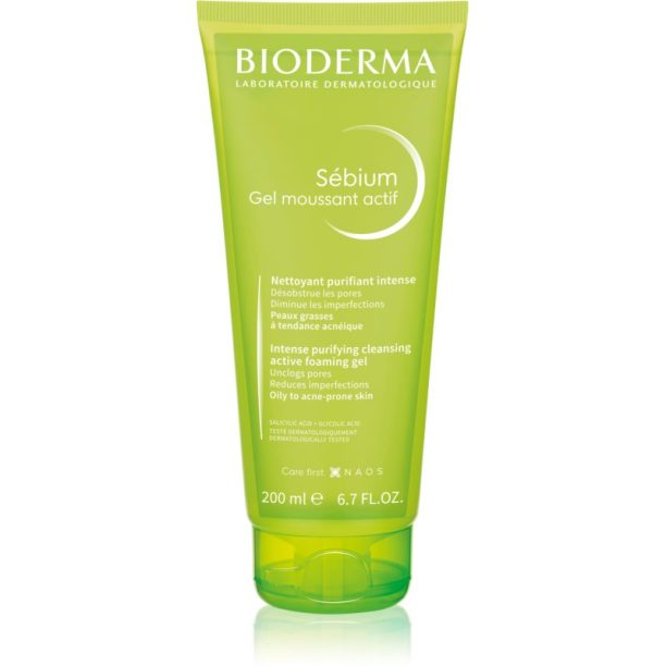 Bioderma Sébium Gel Moussant Actif дълбоко почистващ гел за мазна и проблемна кожа 200 мл.