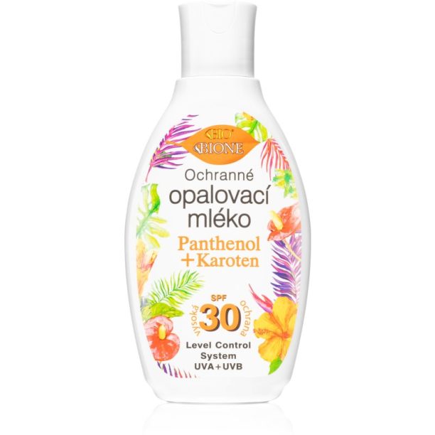 Bione Cosmetics Panthenol + Karoten защитно мляко за загар SPF 30 130 мл.