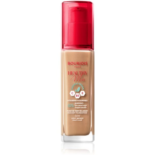 Bourjois Healthy Mix озаряващ хидратиращ фон дьо тен 24 часа цвят 56W Light Bronze 30 мл.