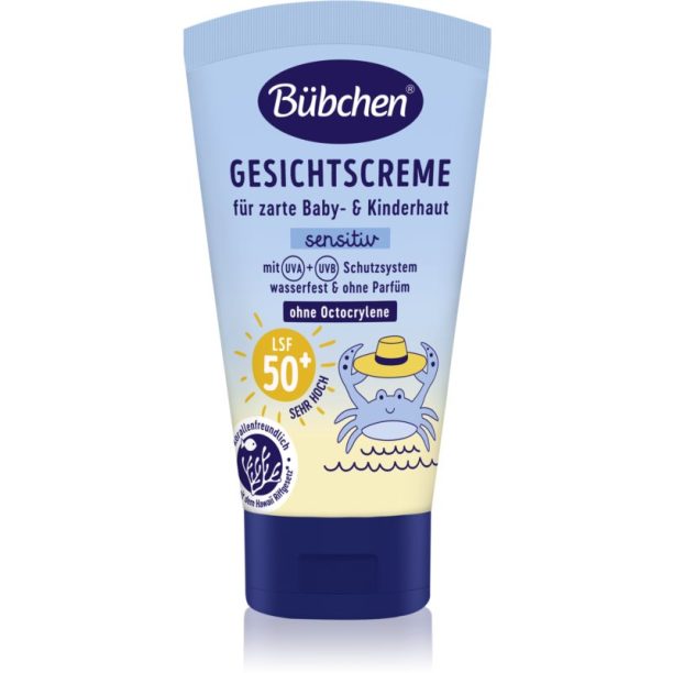 Bübchen Sensitive Sun Protection Face Cream SPF 50+ защитен детски крем за лице SPF 50+ 6 m+ 50 мл.