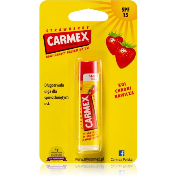 Carmex Strawberry хидратиращ балсам за устни в тубичка SPF 15 4.25 гр.