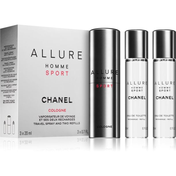 Chanel Allure Homme Sport Cologne одеколон (1 бр. зареждащ се + 2 бр. пълнеж) за мъже 2x20 мл.