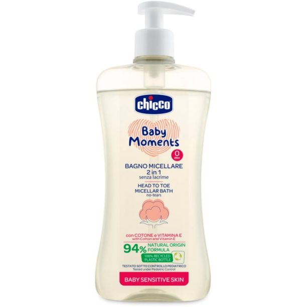 Chicco Baby Moments Sensitive Мицеларен шампоан за тяло и коса 500 мл.