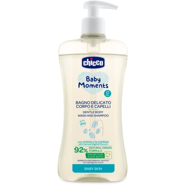 Chicco Baby Moments нежен детски шампоан за коса и тяло 500 мл.