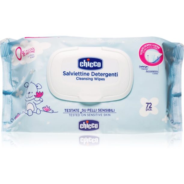 Chicco Cleansing Wipes Blue нежни мокри кърпички за бебета 72 бр.