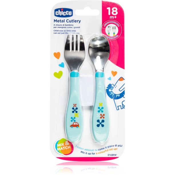 Chicco Metal Cutlery сет за хранене 18m+ Blue