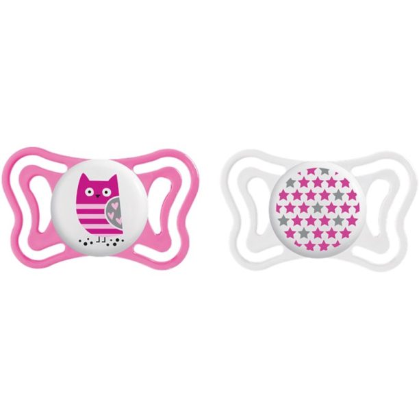 Chicco Physio Light 6-16m биберон Girl- Owl/Stars 2 бр.