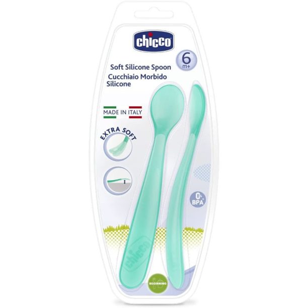 Chicco Soft Silicone лъжичка 6m+ Blue 2 бр.