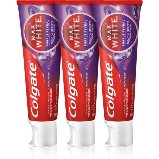 Colgate Max White Purple Reveal освежаваща паста за зъби 3x75 мл. на ниска цена