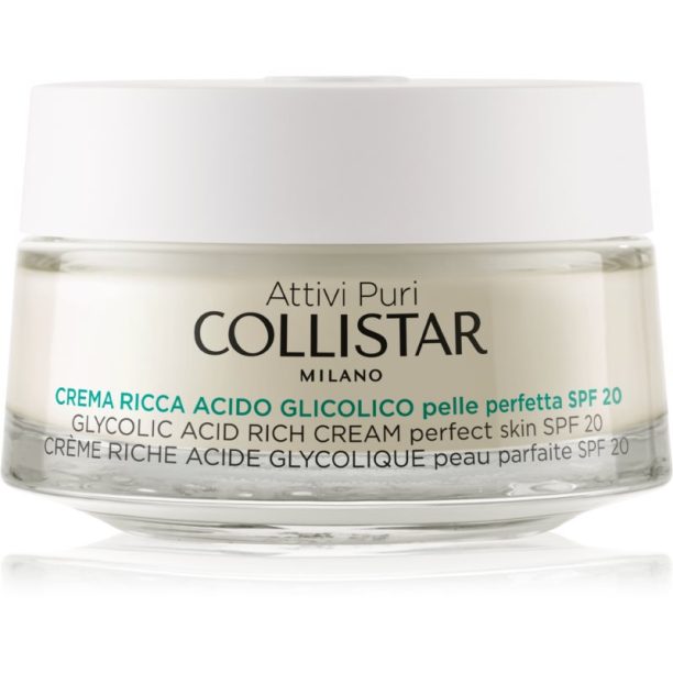 Collistar Attivi Puri Glycolic Acid Rich Cream подхранващ крем за възобновяване плътността на кожата на лицето с озаряващ ефект 50 мл.