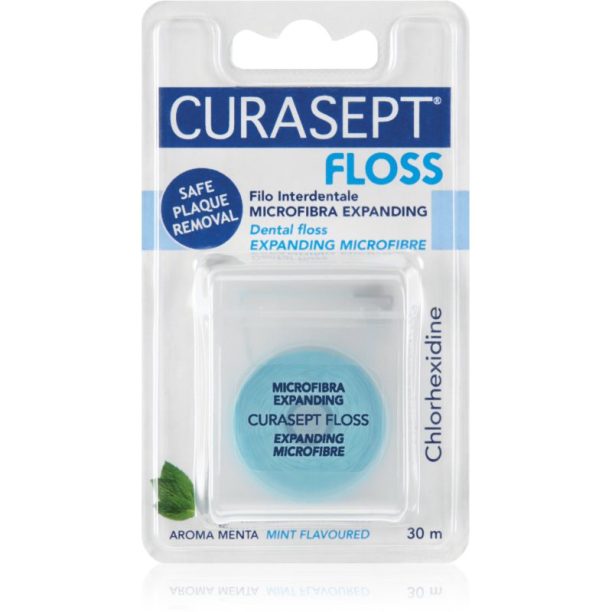 Curasept Dental Floss Expanding Microfibre специален конец за зъби с антибактериална добавка Mint 30 м