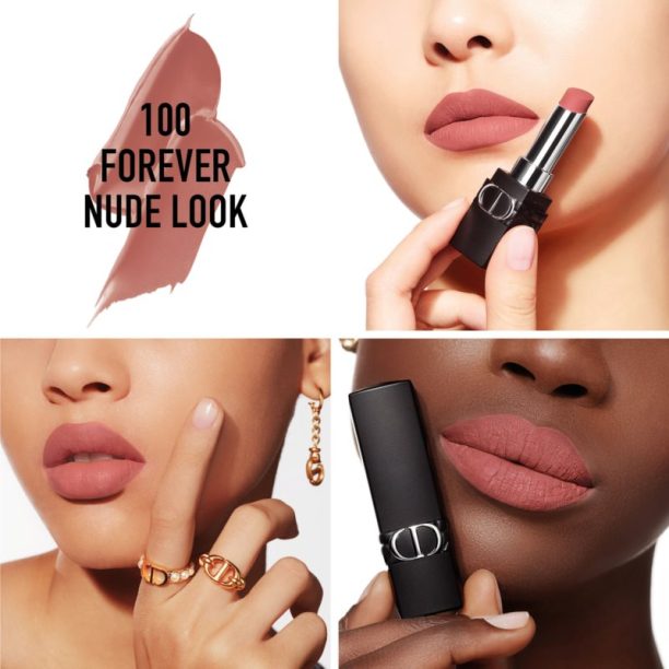 DIOR Rouge Dior Forever матиращо червило цвят 100 Forever Nude Look 3