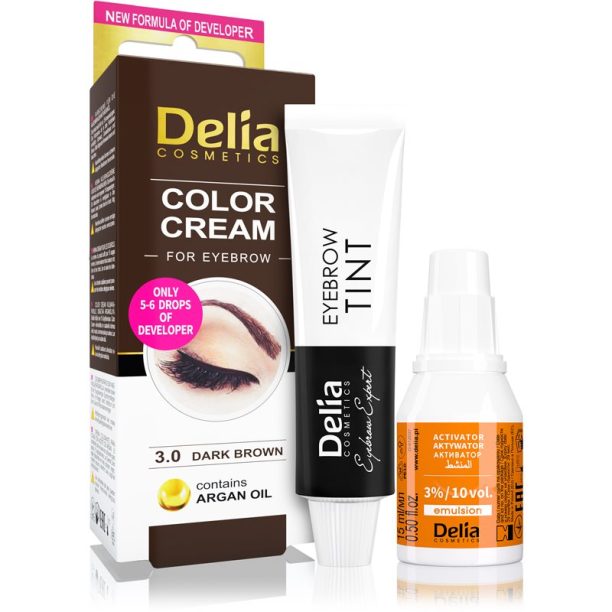 Delia Cosmetics Argan Oil цвят за вежди цвят 3.0 Dark Brown 15 мл.