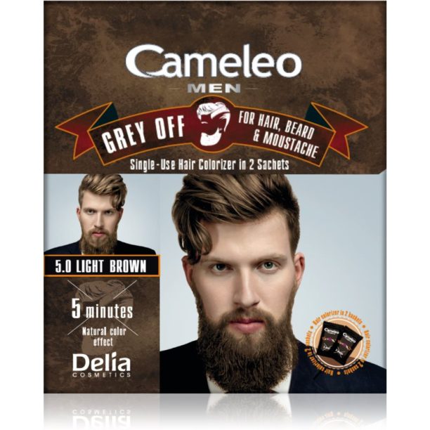 Delia Cosmetics Cameleo Men еднократна боя за прикирване на бели коси цвят 5.0 Light Brown 2 x 15 мл.