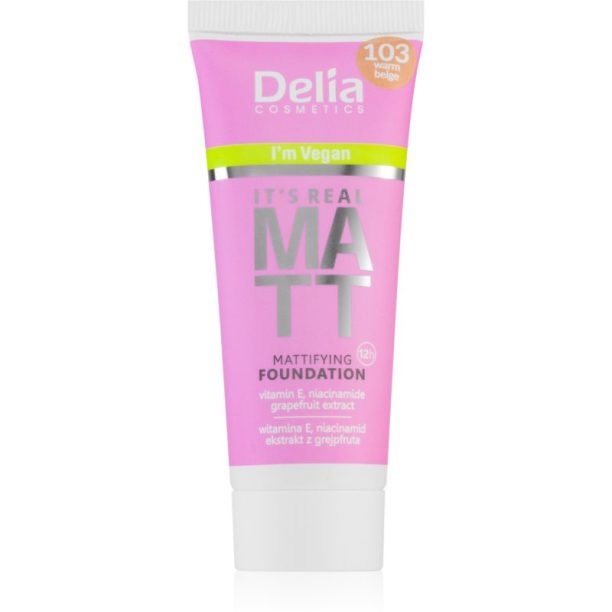 Delia Cosmetics It's Real Matt матиращ фон дьо тен цвят 103 Warm Beige 30 мл.