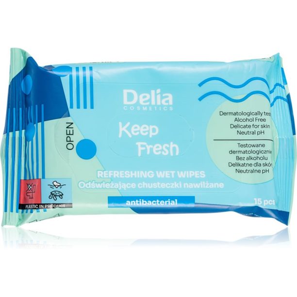 Delia Cosmetics Keep Fresh Antibacterial освежаващи мокри кърпички 15 бр.