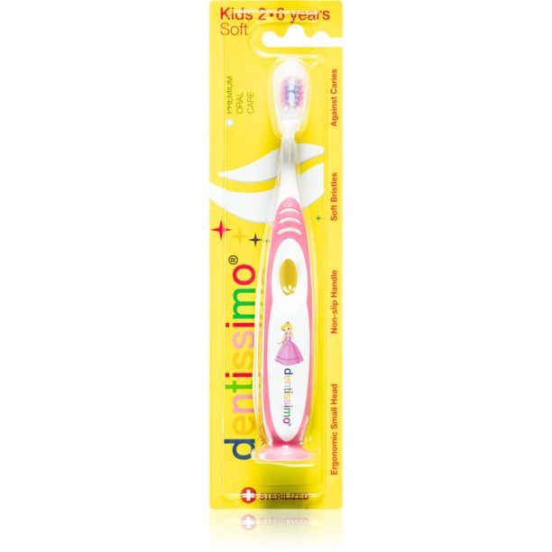 Dentissimo Toothbrushes Kids детска четка за зъби с вендуза софт цвят Pink 1 бр.