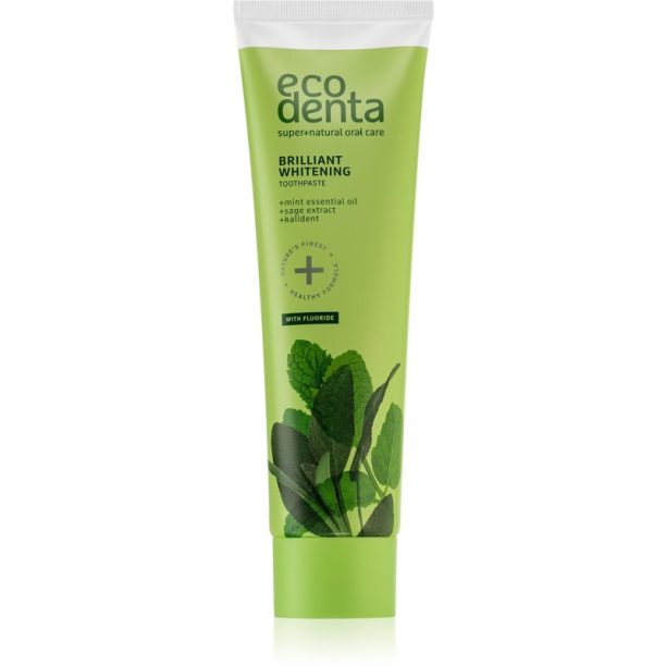 Ecodenta Green Brilliant Whitening избелваща паста за зъби с флуорид за свеж дъх Mint Oil + Sage Extract  100 мл.