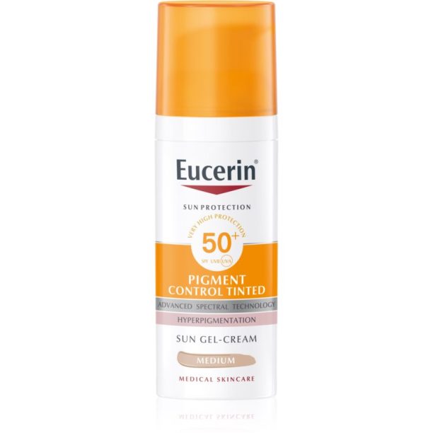 Eucerin Sun Pigment Control Tinted грижа-защита срещу хиперпигментация на кожата SPF 50+ цвят Medium 50 мл.