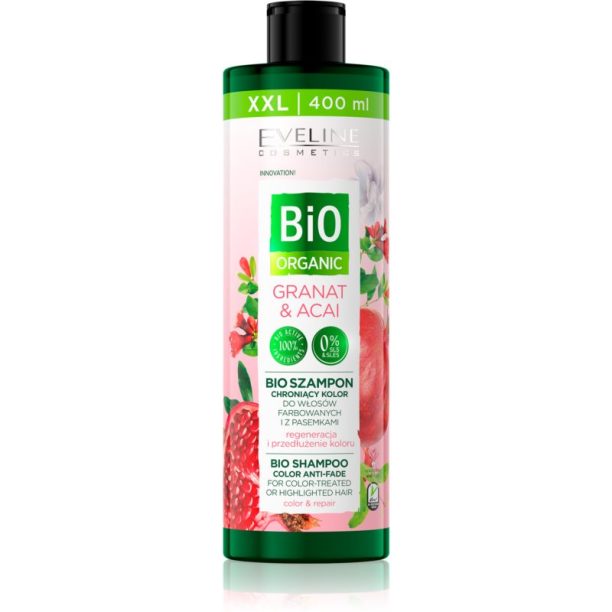 Eveline Cosmetics Bio Organic Granat & Acai регенериращ шампоан за боядисана коса и коса с кичури 400 мл.