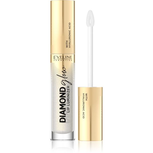 Eveline Cosmetics Diamond Glow блясък за устни с блестящи частици с хиалуронова киселина цвят 07 Golden Dust 4