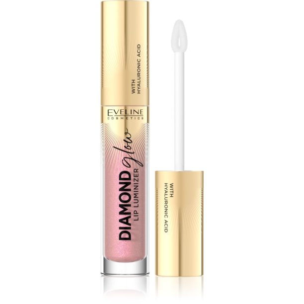 Eveline Cosmetics Diamond Glow блясък за устни с блестящи частици с хиалуронова киселина цвят 08 Honey Glam 4