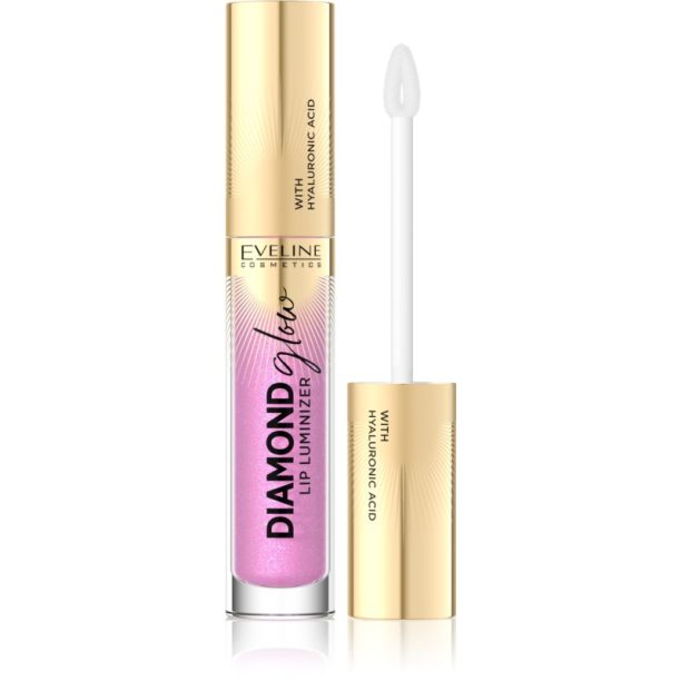 Eveline Cosmetics Diamond Glow блясък за устни с блестящи частици с хиалуронова киселина цвят 10 Rose Violet 4