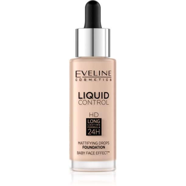 Eveline Cosmetics Liquid Control течен фон дьо тен с пипета цвят 002 Soft Porcelain 32 мл. на ниска цена