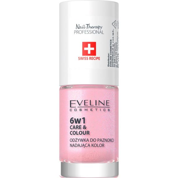 Eveline Cosmetics Nail Therapy Care & Colour балсам за нокти 6 в 1 цвят Shimmer Pink 5 мл. на ниска цена