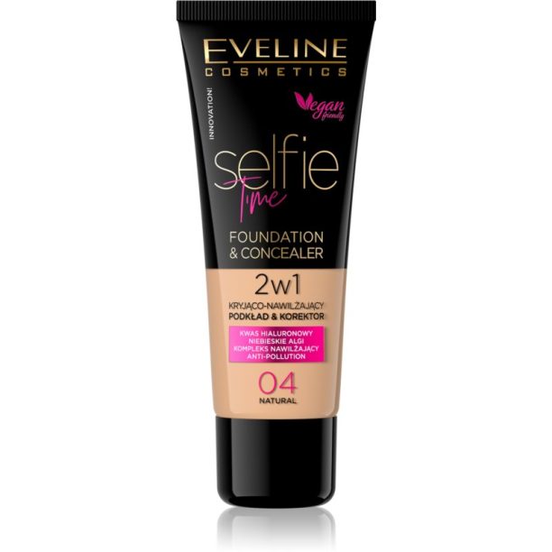 Eveline Cosmetics Selfie Time грим и коректор 2 в 1 цвят 04 Natural 30 мл.