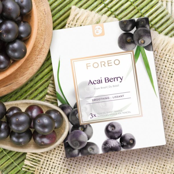 FOREO Farm to Face Sheet Mask Acai Berry антиоксидантна платнена маска 3x20 мл. купи на топ цена