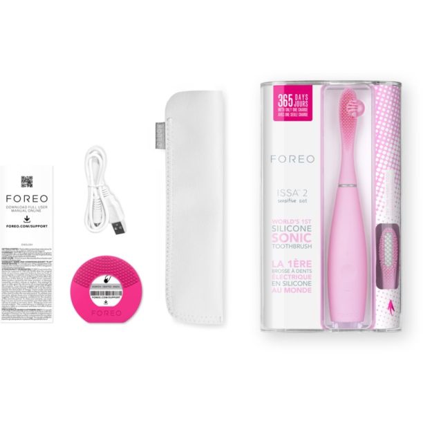 Issa™ 2 Sensitive FOREO Issa™ 2 Sensitive силиконова звукова четка за зъби за чувствителни венци Pearl Pink - оригинален продукт