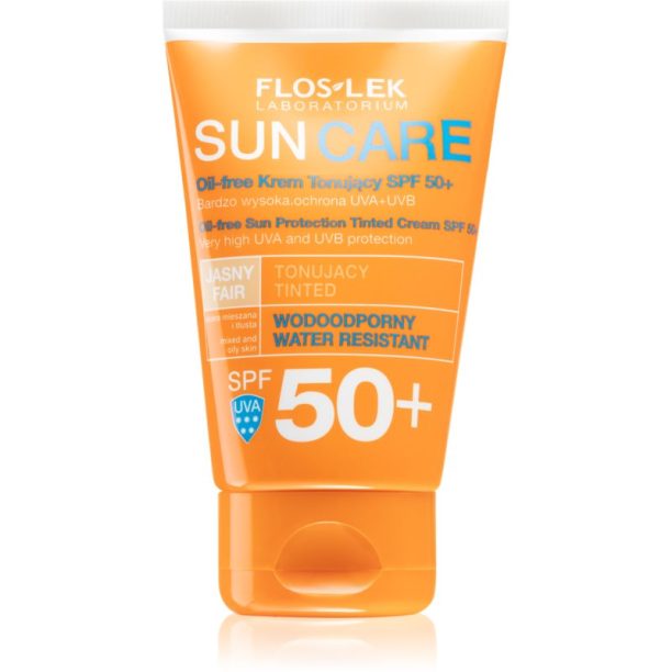 FlosLek Laboratorium Sun Care Derma тониращ защитен крем за смесена и мазна кожа SPF 50+ 50 мл.