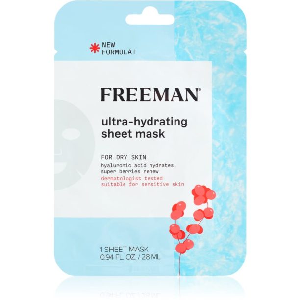 Freeman Essentials Hyaluronic Acid & Super Berries хидратираща платнена маска за суха кожа 28 мл.