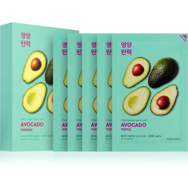 Holika Holika Pure Essence Avocado успокояваща платнена маска 5x20 мл.