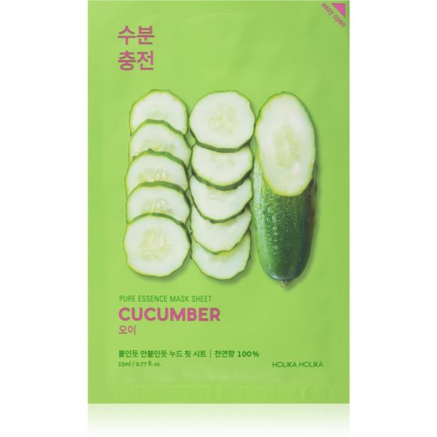 Holika Holika Pure Essence Cucumber платнена маска с успокояващ ефект за чувствителна кожа със склонност към почервеняване 5x20 мл. на ниска цена