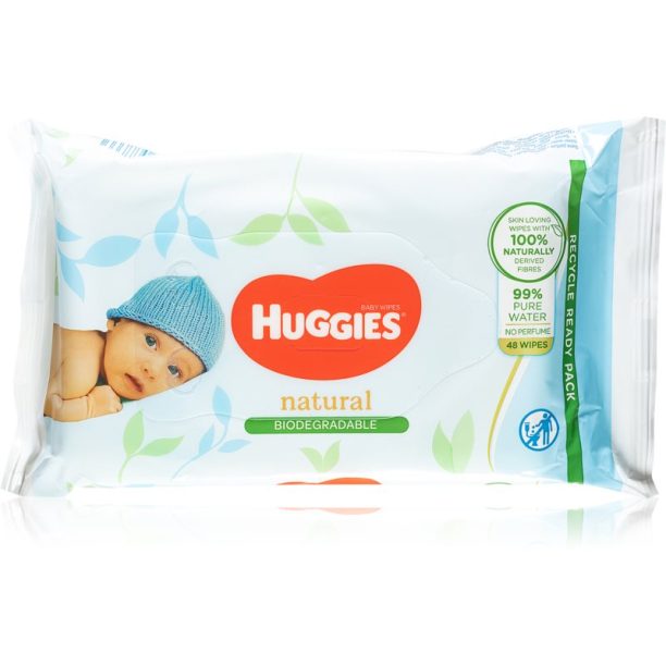 Huggies Natural Biodegradable почистващи кърпички за деца от раждането им 48 бр.