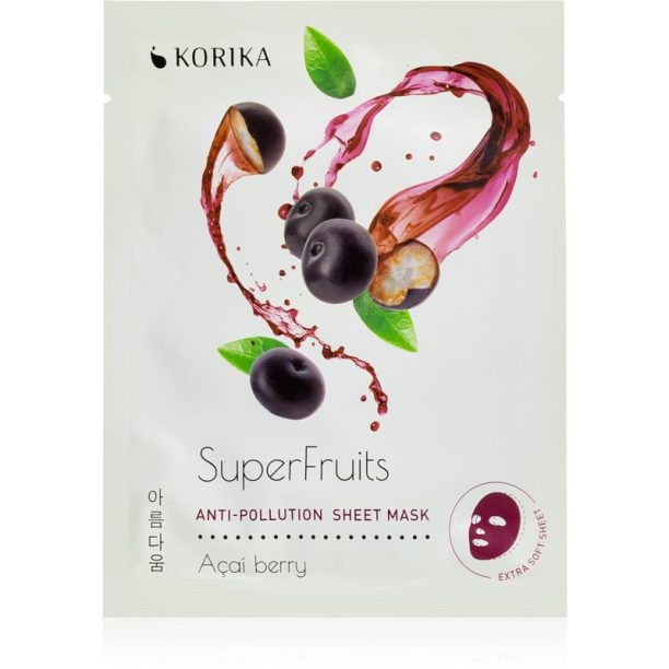 KORIKA SuperFruits Acai Berry - Anti-pollution Sheet Mask платнена маска на прах Acai berry 25 гр. купи на топ цена