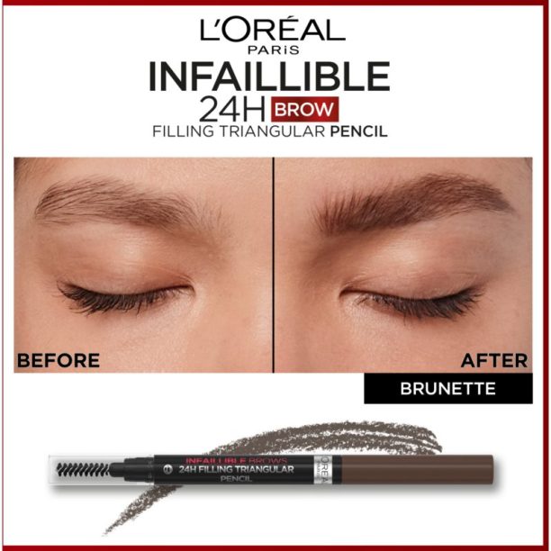 L’Oréal Paris Infaillible 24h Filling Triangular Pencil прецизен молив за вежди водоустойчив цвят 03 Brunette 1 мл. купи на топ цена