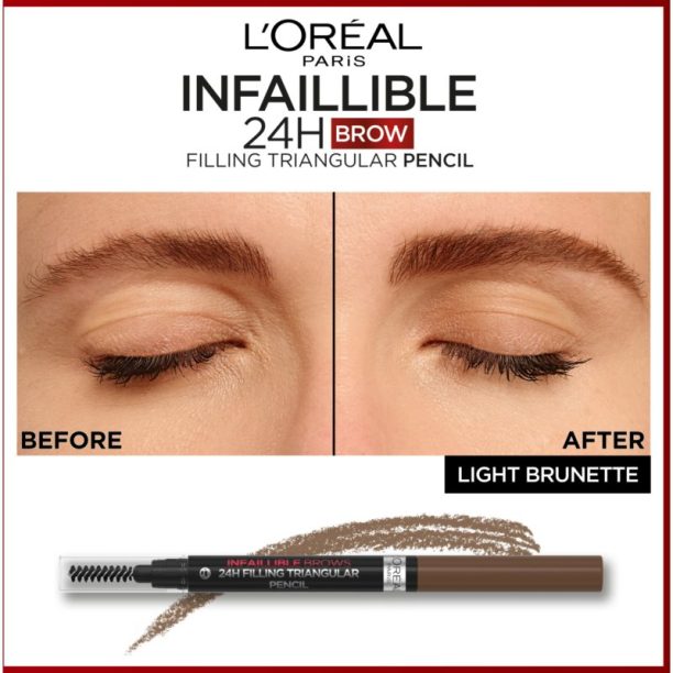 L’Oréal Paris Infaillible 24h Filling Triangular Pencil прецизен молив за вежди водоустойчив цвят 05 Light Brunette 1 мл. купи на топ цена