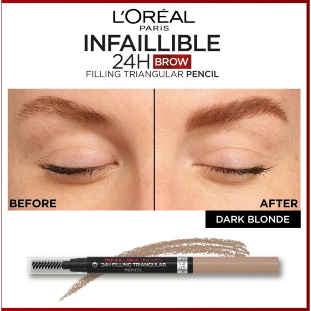 L’Oréal Paris Infaillible 24h Filling Triangular Pencil прецизен молив за вежди водоустойчив цвят 06 Dark Blonde 1 мл. купи на топ цена