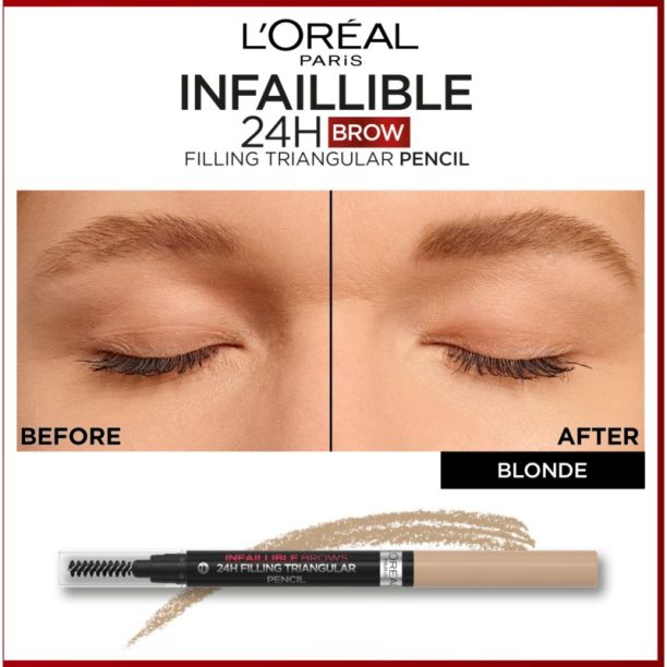 L’Oréal Paris Infaillible 24h Filling Triangular Pencil прецизен молив за вежди водоустойчив цвят 07 Blonde 1 мл. купи на топ цена