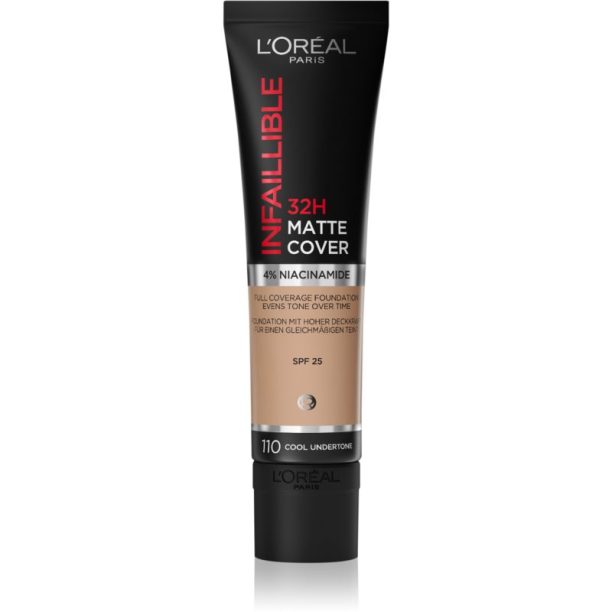 L’Oréal Paris Infallible 32H Matte Cover дълготраен матиращ фон дьо тен SPF 25 цвят 110 (Cool Undertone) 30 мл. на ниска цена