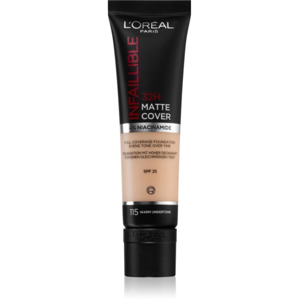 L’Oréal Paris Infallible 32H Matte Cover дълготраен матиращ фон дьо тен SPF 25 цвят 115 Golden Beige 30 мл.