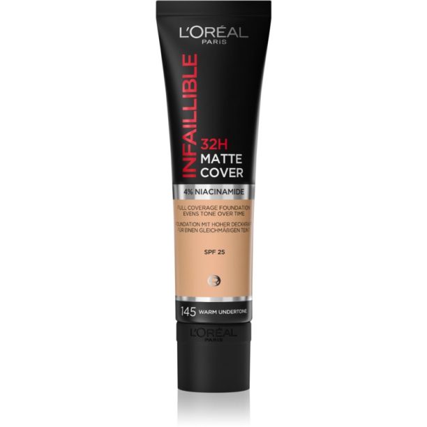 L’Oréal Paris Infallible 32H Matte Cover дълготраен матиращ фон дьо тен SPF 25 цвят 145 (Warm Undertone) 30 мл. на ниска цена