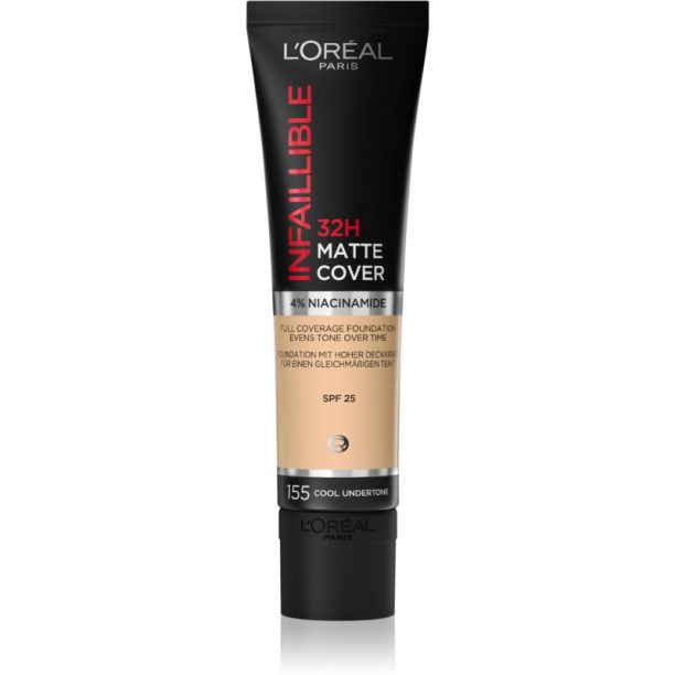 L’Oréal Paris Infallible 32H Matte Cover дълготраен матиращ фон дьо тен SPF 25 цвят 155 (Cool Undertone) 30 мл. на ниска цена