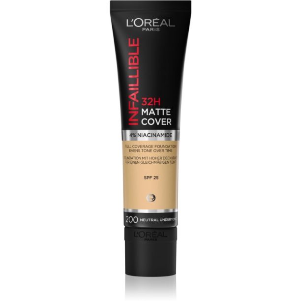 L’Oréal Paris Infallible 32H Matte Cover дълготраен матиращ фон дьо тен SPF 25 цвят 200 (Neutral Undertone) 30 мл. на ниска цена