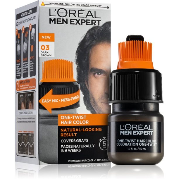 L’Oréal Paris Men Expert One Twist боя за коса с апликатор за мъже 03 Dark Brown на ниска цена